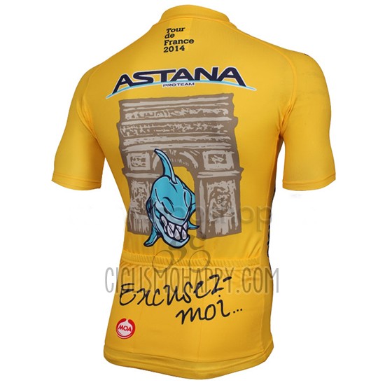 Astana Cycling Jersey Bib Short 2014 Short Sleeve Yellow